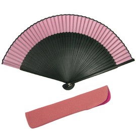 Kyoetsu Women's Hand Fan, Pure Silk, Plain, Black Ribs, 2-Piece Set, Black Bone 2