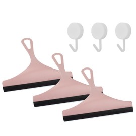 Shower Squeegee for Glass Doors - Window Squeegee for Kitchen & Bathroom, Multifunctional - Squeegee for Window, Tile Walls and Mirrors with Adhesive Hooks for Hanging Set of 3