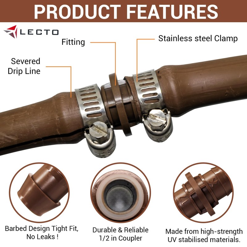 LECTO Universal 5/8", 1/2", .700" Drip Line Repair & Extension