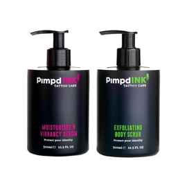 PimpdINK Tattoocare Kit Bundle | Moisturiser & Vibrancy Serum + Exfoliating Body Scrub(300ml Pump Bottle)