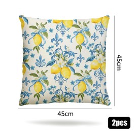 Yphzmtz 2er Set Leinen Kissenbezüge 45x45 cm | Zitronen-Muster | Landhausstil Deko für Couch & Wohnzimmer | Sommer-Frühling Design | Quadratische Dekokissenhüllen für Sofakissen & Zierkissen