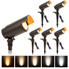 EZlumify Low Voltage Landscape Lighting, 5CCT Low Voltage Landscape Spotlights, 12V Uplighting Outdoor Wired, 7W LED Spot Lights Outdoor for Tree Wall Flag with Adjustable Beam Angle (Bronze, 6)