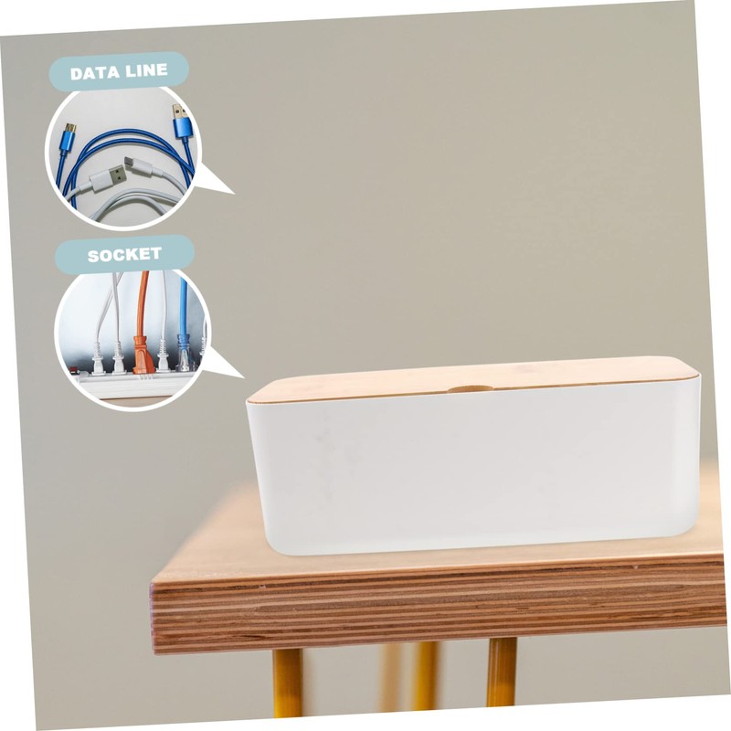 Gatuida Power Strip Storage Box with Wooden Cover Plastic Cable