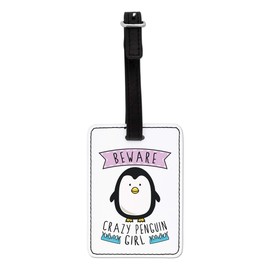 Gift Base Beware Crazy Penguin Girl Visual Luggage Tag with Black Strap