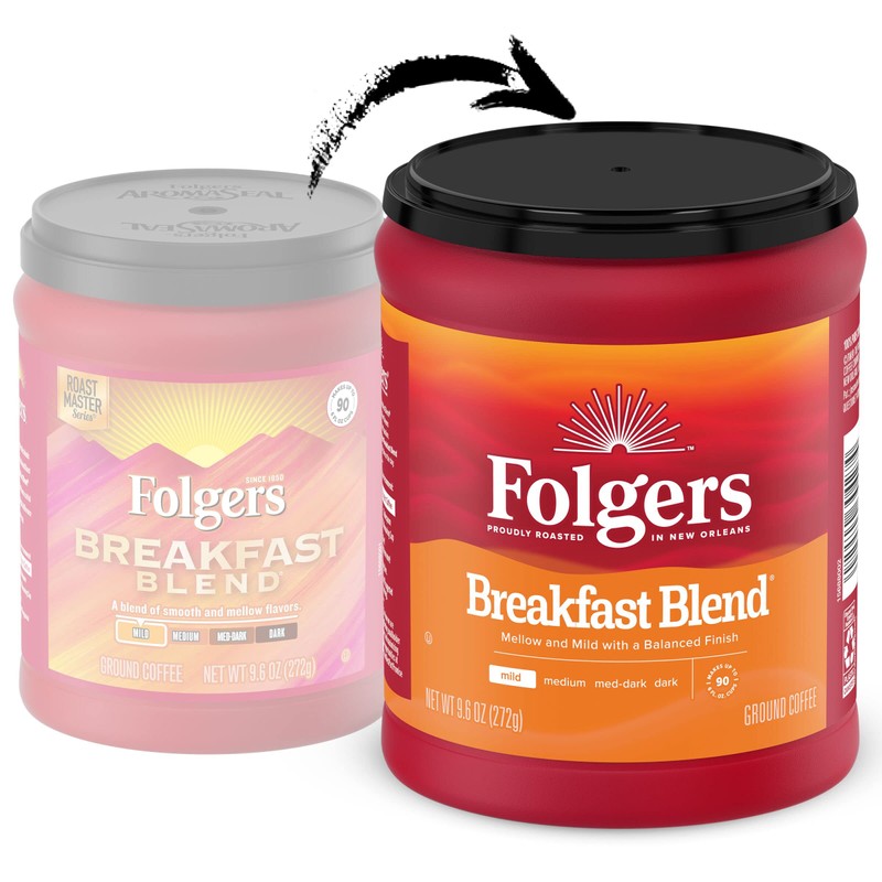 Folgers Breakfast Blend Ground Coffee, Smooth & Mild Coffee, 9.6