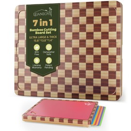 Bamboo Wooden Cutting Boards for Kitchen, Bamboo Wood Cutting Board Set with 6 Flexible Plastic Cutting Mats, Serving Tray Chopping Board Set with Gift Box, Chopping Boards for Kitchen Dishwasher Safe