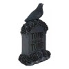 Gothic Raven Crow Perching On Black Roses Graveyard Tomb Headstone