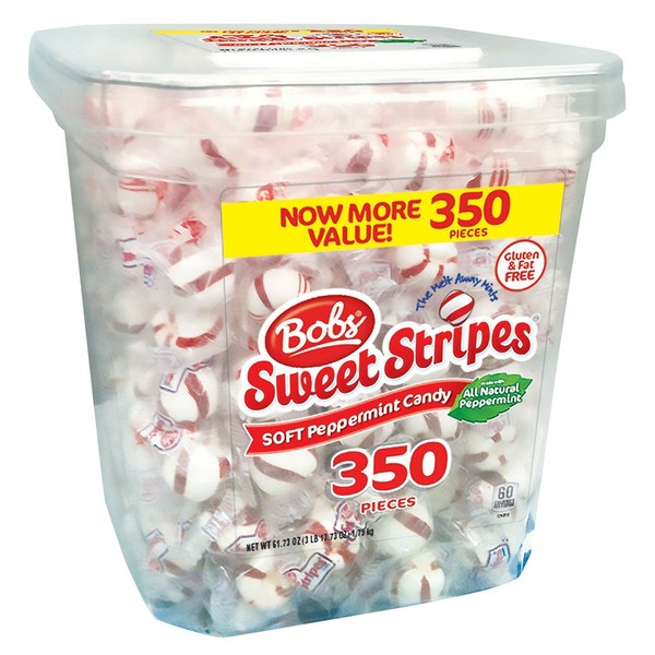 (350 PIECES) CANDY MINTS BOB'S SWEET STRIPE SOFT RED & WHITE WEDDINGS/PARTIES