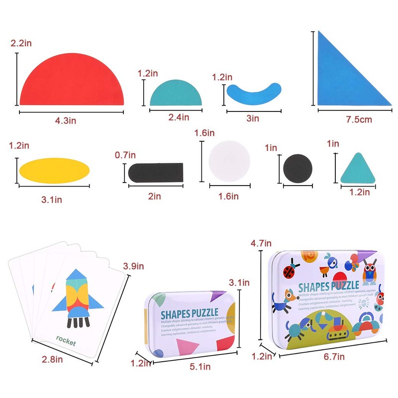Wooden Jigsaw Puzzle, 36 Pcs Shape Puzzles + 60 Pcs
