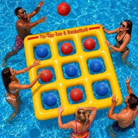 Pool Toy Games, Upgraded Tic-Tac-Toe & Basketball, Inflatable Anti-Wind Pool Games with 10 Basketball (5 Red & 5 Blue) – Pool Games for Adults Kids Teens& Family, Outdoor Summer Water Pool Party Toys