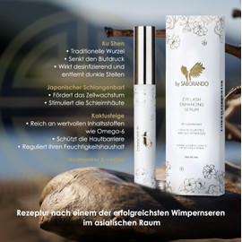 Korean Skincare by SABORANDO Premium Eyelash Serum without Hormones, Eyelashes and Eyebrow Serum, 55% Growth and Volume in 6 Weeks, Effective & Vegan, 4 ml Lash Serum