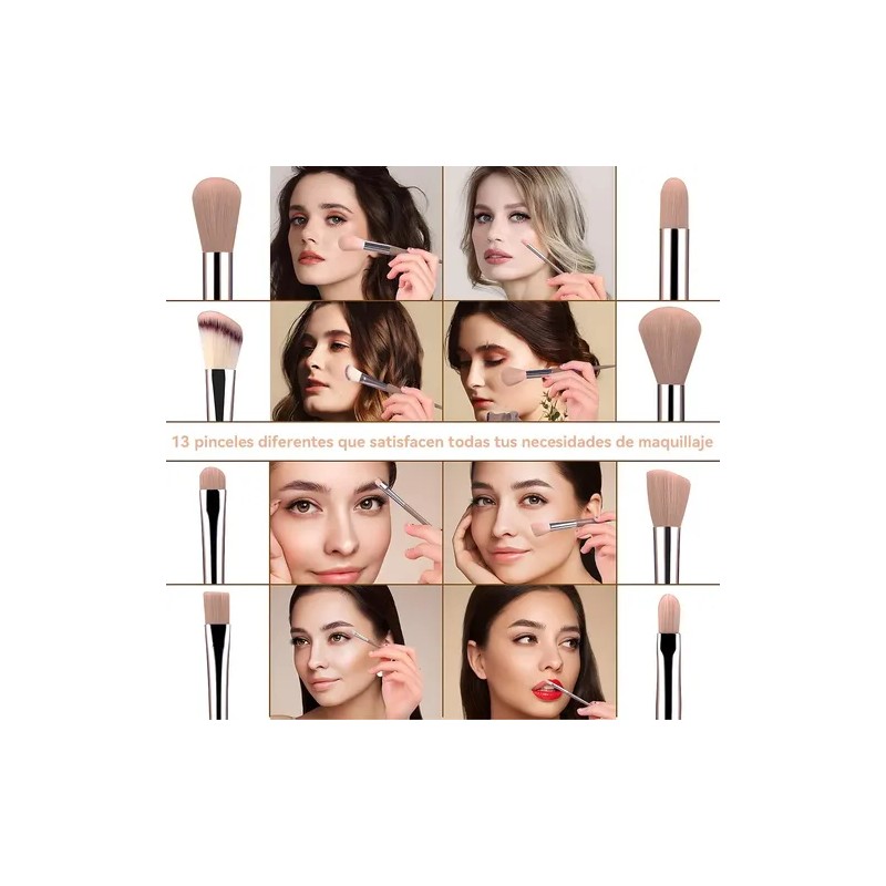 Set 13 Brochas De Maquillaje Profesional Juego De Brochas Color