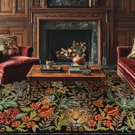 PuYhhe Washable Botanical Area Rugs 5ft×7ft with Tiger Zebra Lion Print for Living Dining Room Kids Study Room Bedroom Playroom Indoor Decorative Floor Mat