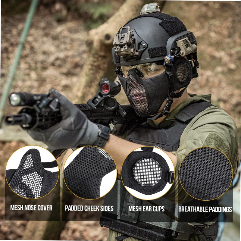 OneTigris 6" Foldable Half Face Airsoft Mesh Mask with Ear