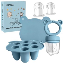 MumEZ Baby Fruit Feeder Pacifier - Convenient Baby Food Feeder Set, Easy Self-Feeding Journey with Baby Food Dummy Feeder, Baby Food Freezer Trays Included（Blue）