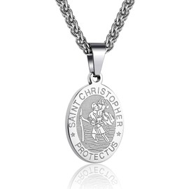 ZAULER Stainless Steel Saint St Christopher Medal Necklace for Men Women 24 In Religious gifts
