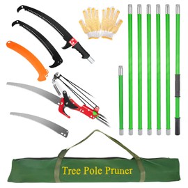 27 Feet Manual Pole Saw for Tree Trimming Manual Branch Pruner Cutter with Knives and Storage Pocket Garden Tool Tree Pruner Extendable for Pruning Palms and Shrubs