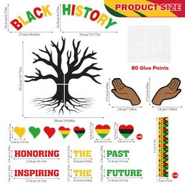 Faccito 70 Pcs Black History Month Bulletin Board Decorations Set African American Heart Tree Leaves Cutouts Borders Classroom Decor for Toddler Kids Students Home Class School Supplies