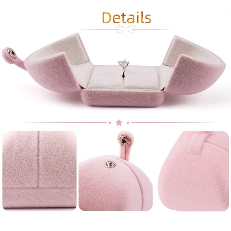 Pink Velvet Ring Box Double-open Ring Box for Proposal Engagement
