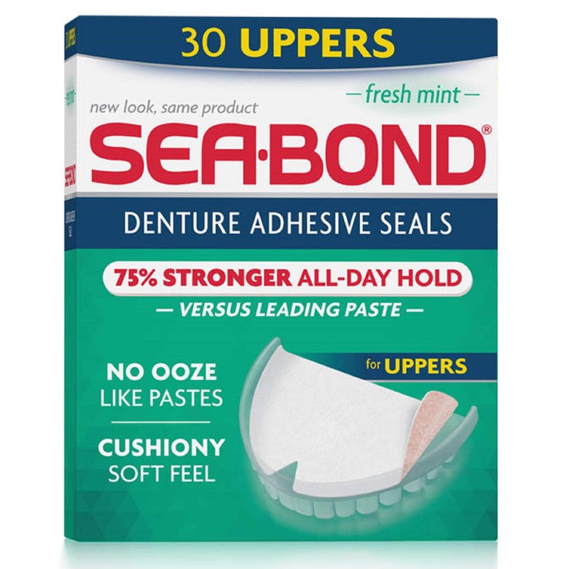 SEA-BOND Denture Adhesive Seals Uppers Fresh Mint, 30 Each (Pack
