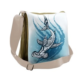 Ambesonne Shark Messenger Bag, Hammerhead Fish Ornate, Unisex Cross-body