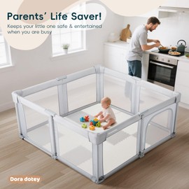 Doradotey Baby Playpen Foldable, Pre-Assembled Play Pen for Babies and Toddlers, 59"x59" Large Playards for Indoors, Baby Fence Play Area, Light Grey