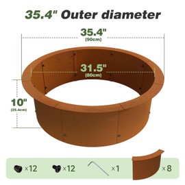 GJWCVL Fire Pit Ring Outdoor Wood Burning Fire Pit Liner 35.4 Inch Camping Fire Ring Corten Steel Firepit Ring Heavy Duty Campfire Ring Above or In-Ground for Bonfire Outdoor Backyard