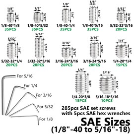 Aienxn 710PCS Metric +SAE 304 Set Screw Assortment Kit, Hex Socket Head Cup Point Set Screws, Allen Head Grub Screw, Internal Hex Drive Cup-Point Screws (M3-M8, 1/8"-40 to 5/16"-18)