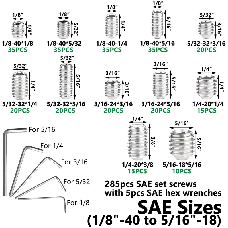 Aienxn 710PCS Metric +SAE 304 Set Screw Assortment Kit, Hex