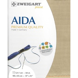 Zweigart AIDA Precut 14 Carat Star Aida 3706 Colour 309 Beige Handmade Fabric for Cross Stitch 48 x 53 cm