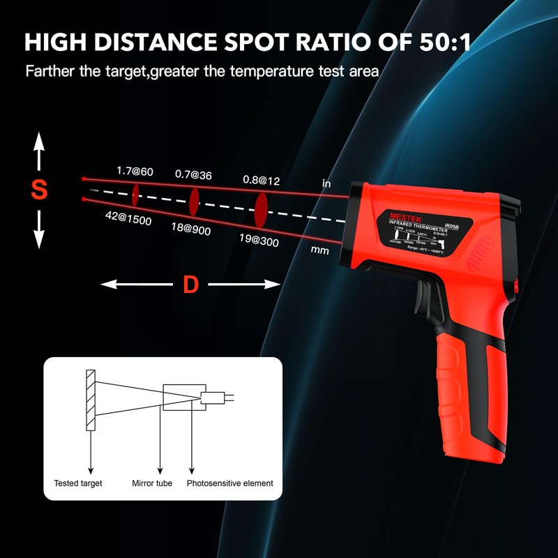MESTEK Infrared Thermometer Temperature Gun, -40℉~3632℉, Non Contact Digital Laser