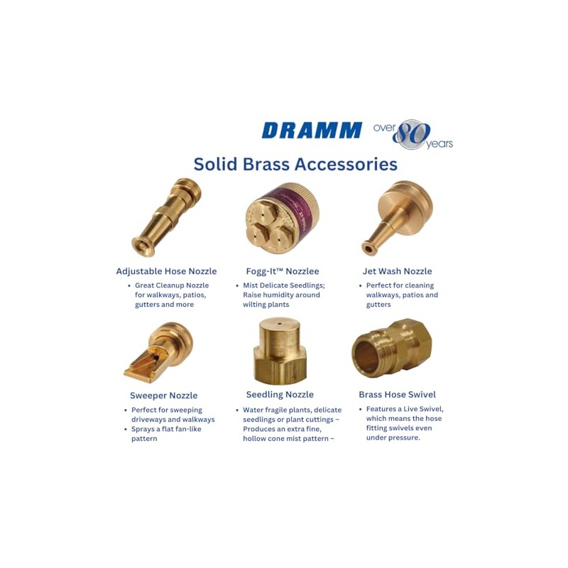 Dramm Brass Adjustable Spray Nozzle with Powerful Water Stream, Perfect