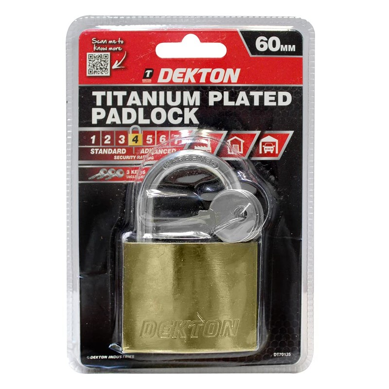 Dekton DT70135 60MM Titanium Plated Iron Padlock, Black