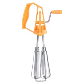 Egg Beater,Rotary Hand Whip Whisk Stainless Steel Egg Beater Mixer Cooking Tool [Orange]