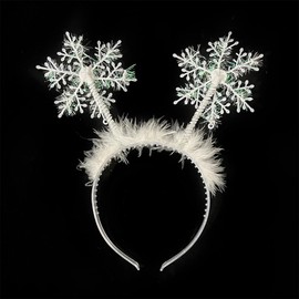 Christmas Headbands White Snowflake Feather Hair Band for Women Girls Xmas Hair Headdress New Year Costume Party Gifts Hair Boppers Winter Christmas Snow Flake Glitter Hairbands Hair Accessories 1Pcs