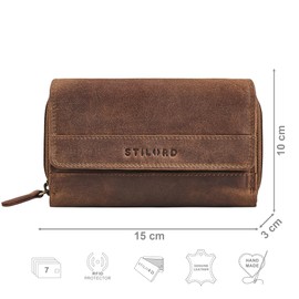STILORD 'Lissy' Elegant Women's Large Leather Wallet with RFID Protection Wallet Many Card Slots and Extra Coin Compartment Large Wallet Genuine Leather, Medium - Brown, M, coin purse