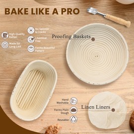 Sourdough Bread Baking Set, Sourdough Proving banneton proofing Basket, Round Dough Rising Rattan Bowl for Bread Making and Baking for Making Baking Fermentation
