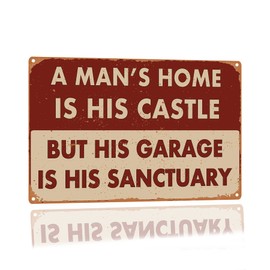 SANTUKEY Man Cave Vintage Wall Decor Metal Tin Sign Little Men Funny Man Cave Signs A Man's Home Is His Castle But His Garage Is His Sanctuary Sign For Garage Stuff Man 8"X12" …