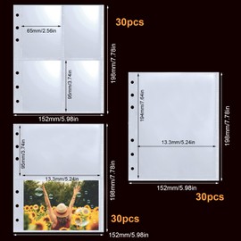 90 Pcs Photo Pockets for 6 Ring Binder Albums, A5 Size Cash Envelopes Budget Binder Pockets, 6 Holes Budget Bag, Plastic Notebooks Binder Pouch Folders for Photocard Photos Cards