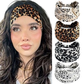 Wide Women's Head Bands Leopard Print Large Hair Band Boho 4Pcs