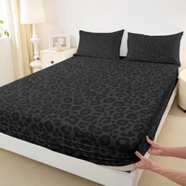 Gray Wild Animal Skin Bed Sheet Sets King Size,African Cheetah Wildlife Sheet Sets for Men Teens Adults Room Decoration,Leopard Print Bedding Set with Flat,Fitted Sheet,2 Pillow Cases