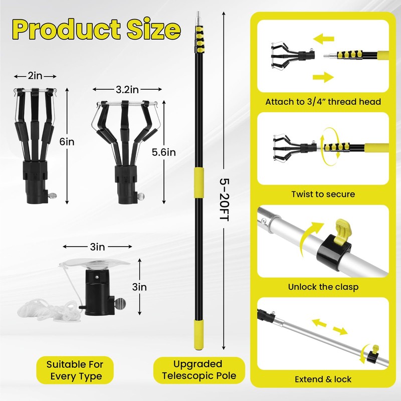 Orvella 26FT Reach Light Bulb Changer with Extension Pole, for