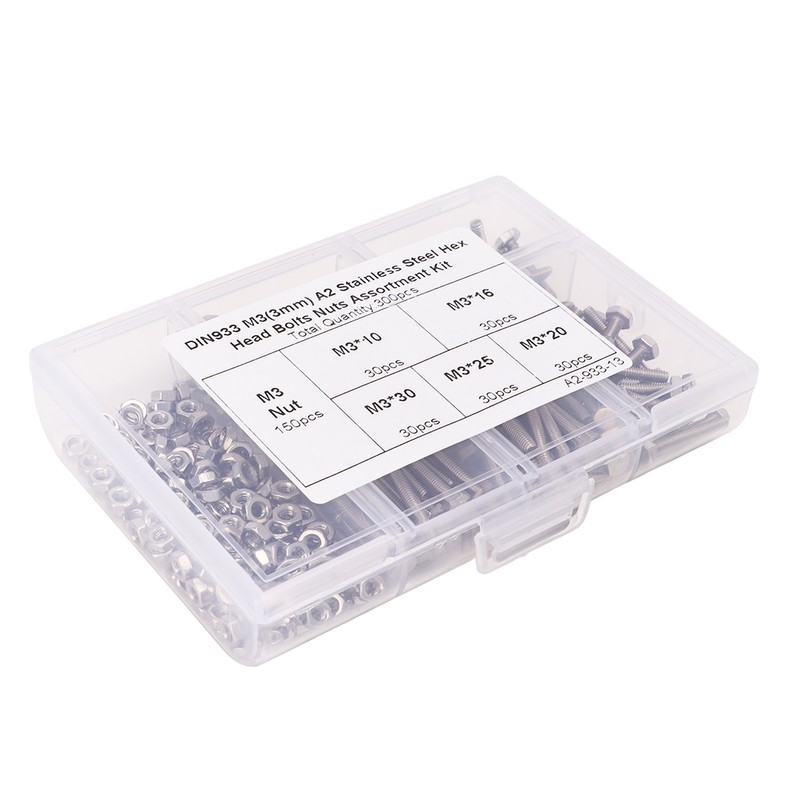 300Pcs M3 Hex Screws Nuts Set with Storage Box Uniform