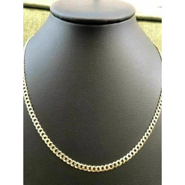 Harlembling Ladies 18” 14k Yellow Gold Plated Solid 925 Silver 4mm Flat Cuban Chain ITALY