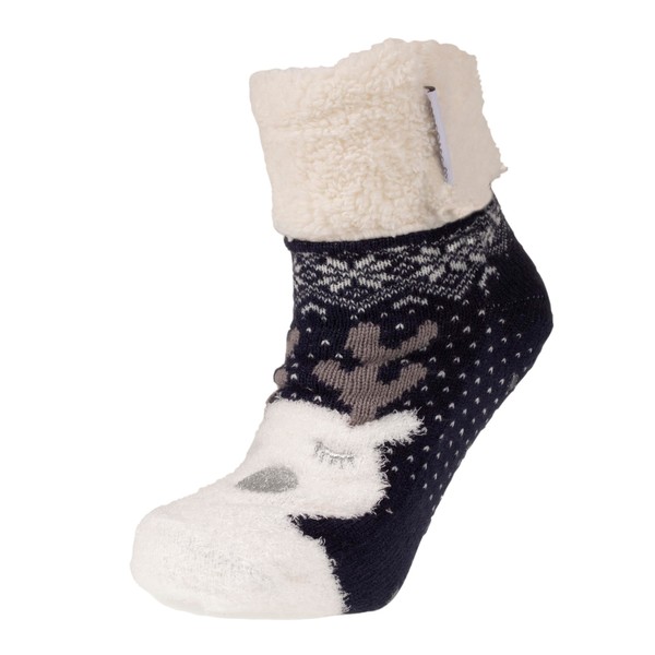 Isotoner Girls' Christmas Indoor Socks - Stuffed, Marine