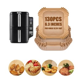 130PCs Air Fryer Liners Disposable for Ninja DoubleStack 2-Basket Air Fryer SL201 8QT, MMH 6.3 Inches Food-Grade Baking Parchment Paper Ninja Double Stack Inserts Accessories
