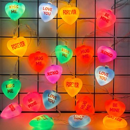 [Timer] Valentine's Day Lights, 10 FT 12 LED Battery Operated Valentines Day Candy Heart Conversation String Lights with 2 Lighting Modes for Valentines Day Decorations Indoor Outdoor