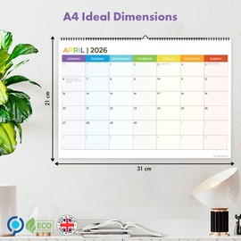 18 Month Calendar 2025-2026 – A4 Wall Calendar UK (29.7 x 21 cm) – From July 2025 to December 2026 – Month-to-View Planner with Blank Notes Pages for Each Month – Ideal for Family, Office, Students