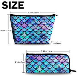 xiaotcq Mermaid Tail Scales Makeup Bag Cosmetic Bag for Women,1Pcs Large Capacity Makeup Bags and 1Pcs Pencil Case Makeup Brushes Storage Bag Travel Toiletry Bag Organizer