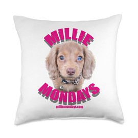 Smok'n'beaver Millie Mondays with New URL (Pink) Throw Pillow, 18x18, Multicolor